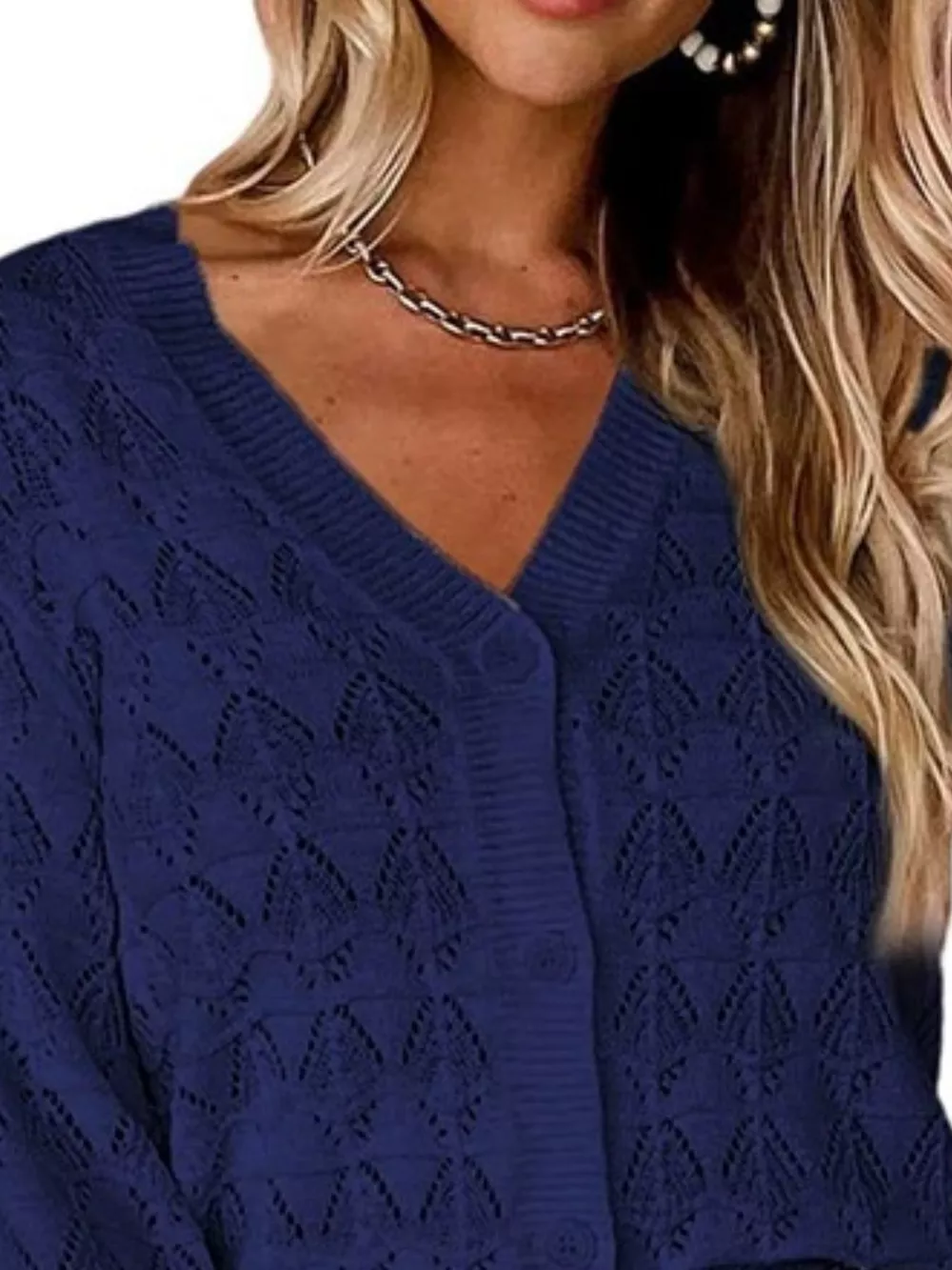 Chic V-Neck Openwork Button-Down Knit Cardigan, image 17
