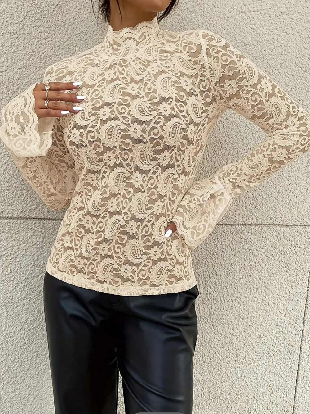 Mock Neck Long Sleeve Lace Top, image 16