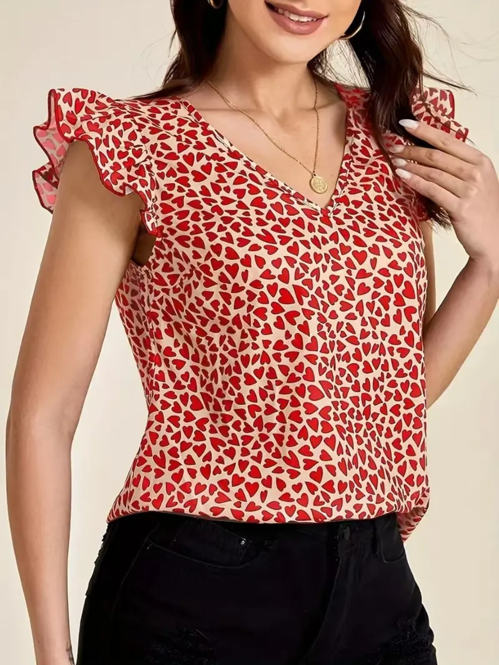 Floral Print Ruffle Sleeve V-Neck Blouse, image 13