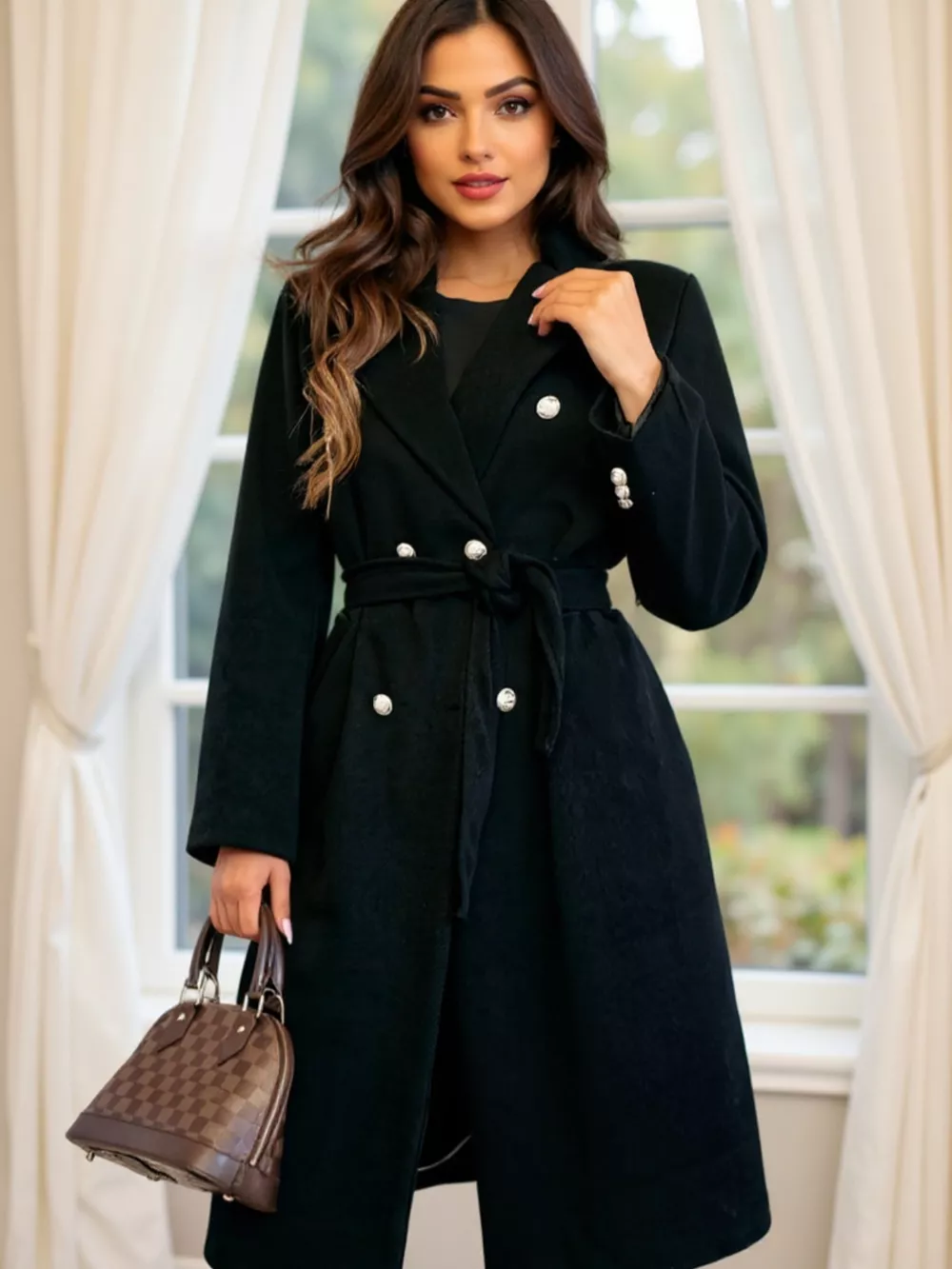 Double-Breasted Tie Waist Overcoat, image 12