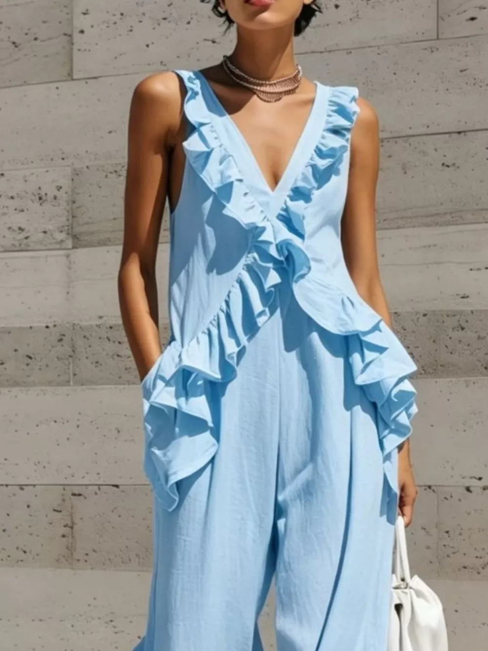 Ruffled V-Neck Sleeveless Jumpsuit, image 6
