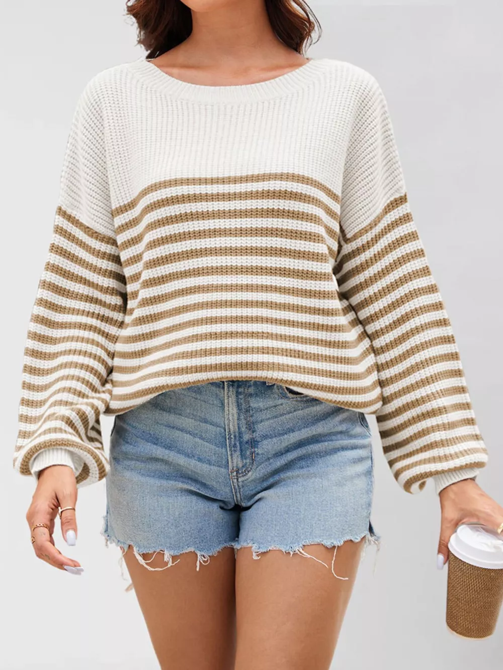 Striped Knit Long Sleeve Sweater, image 2