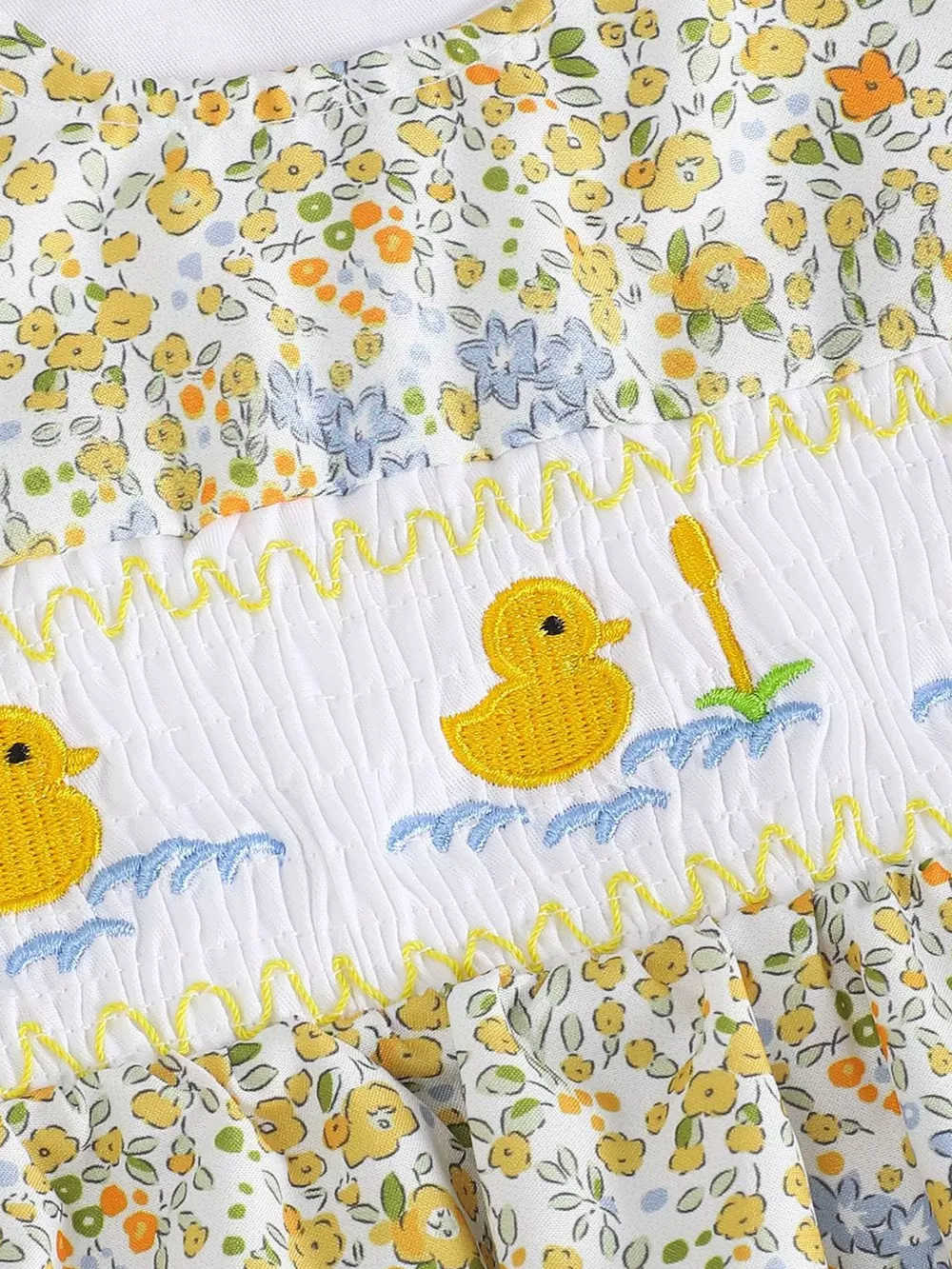 Children's Floral Print Duck Embroidered One-Piece, image 3