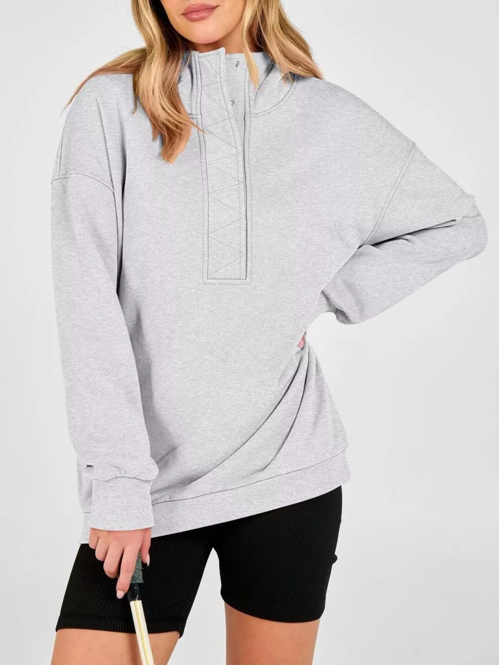 Half Snap Dropped Shoulder Hoodie, image 3