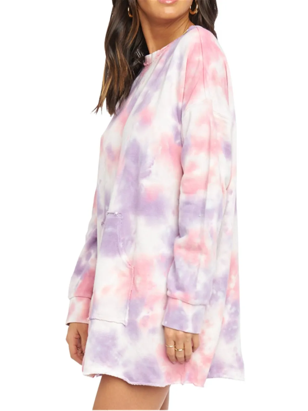 Pocketed Tie-Dye Round Neck Long Sleeve Dress, image 3