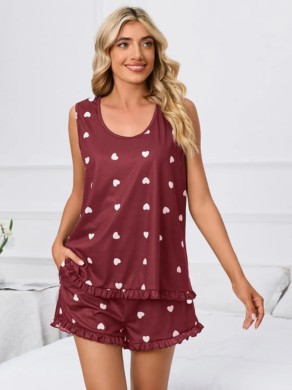Heart Scoop Neck Tank and Shorts Lounge Set, image 11