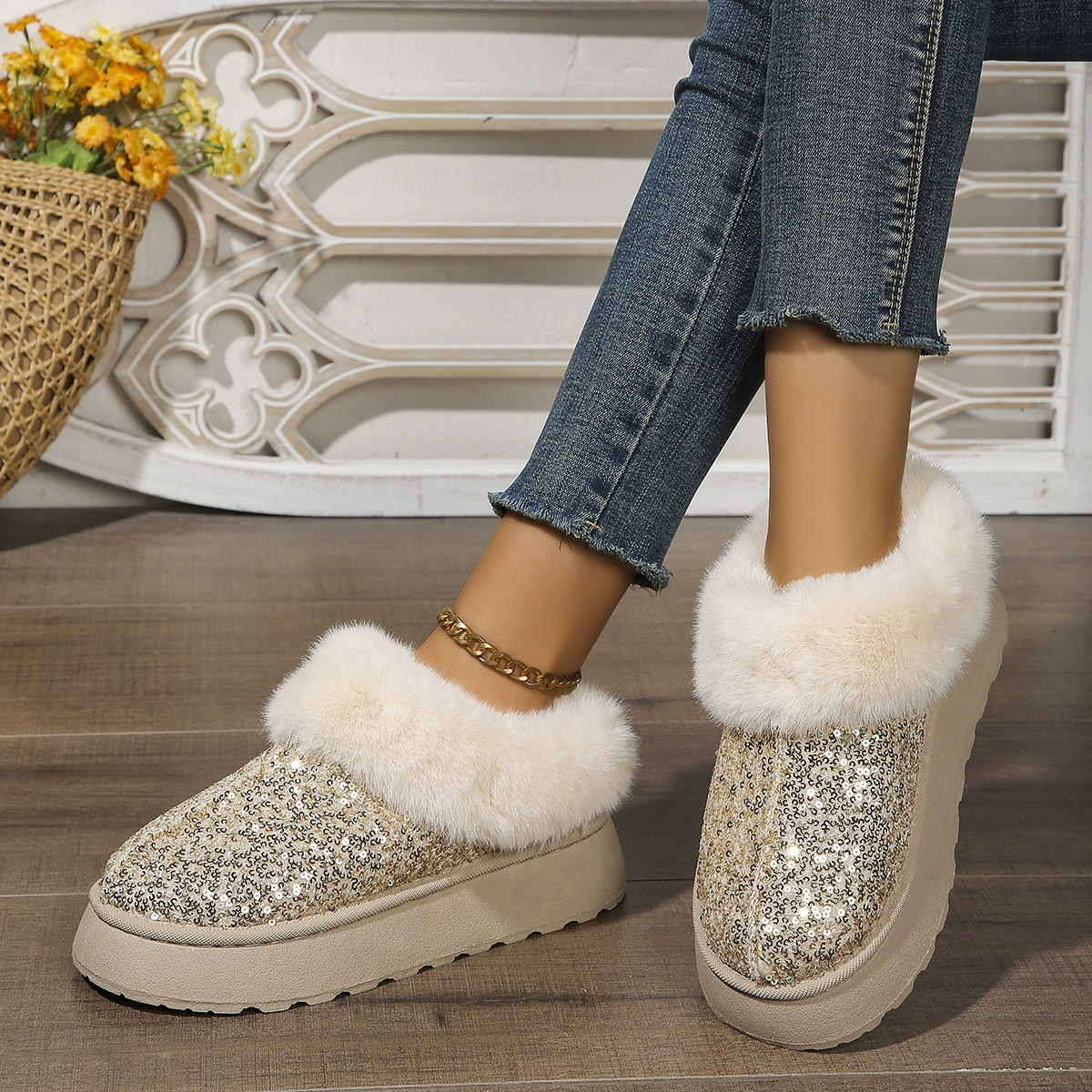 Sequin Round Toe Platform Boots, image 5