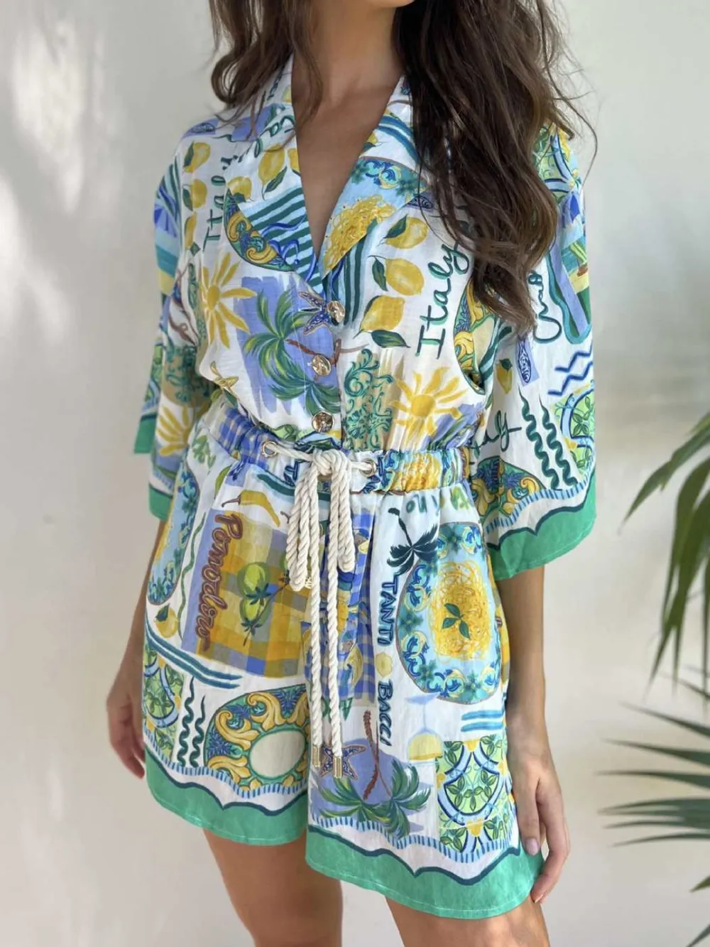 Printed Collared Neck Half Sleeve Romper, image 5
