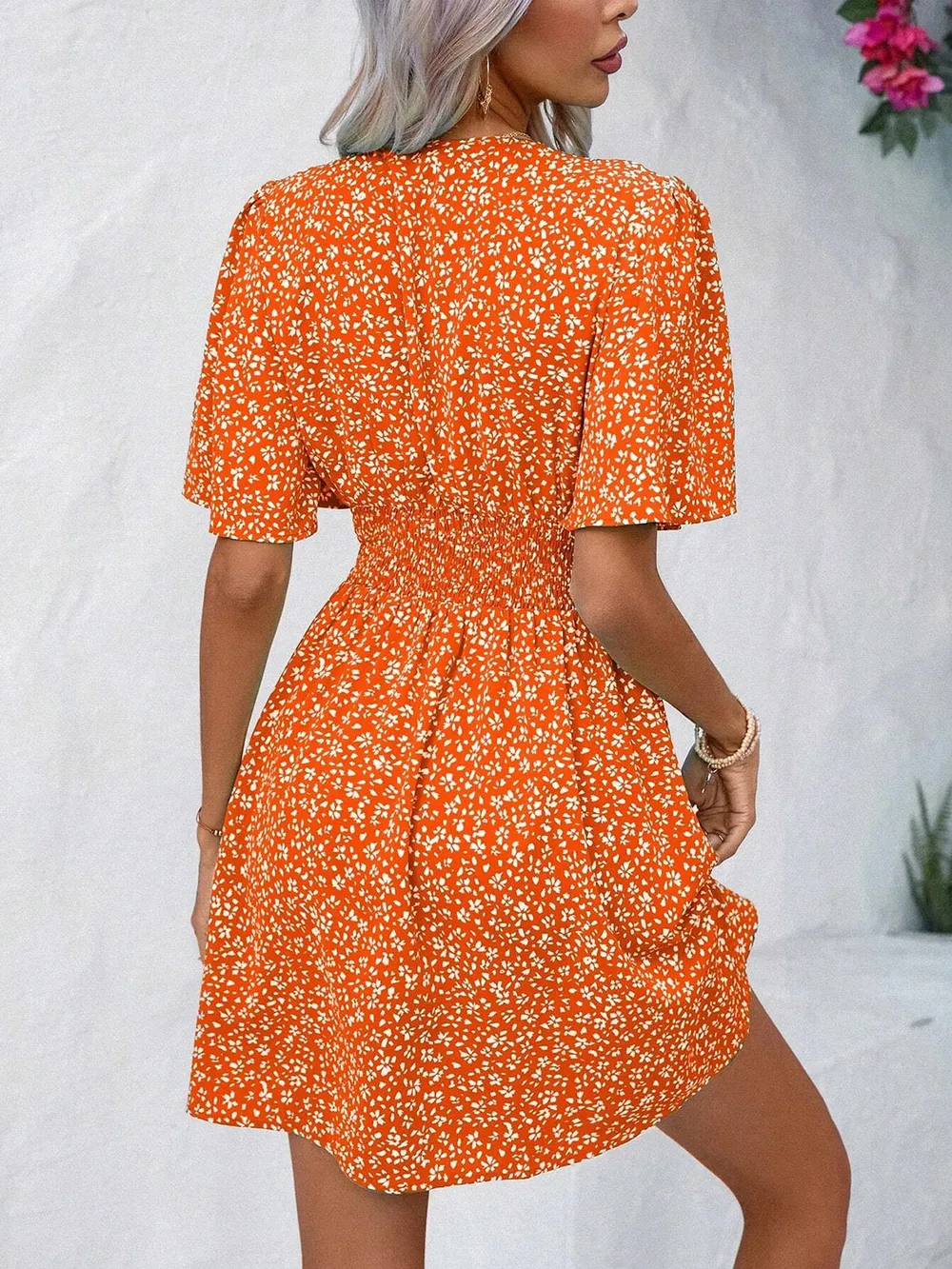 Printed V-Neck Half Sleeve Mini Dress, image 25