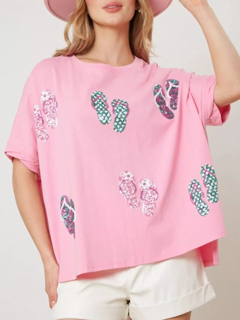 Flip-Flop Print Round Neck Casual T-Shirt, image 7
