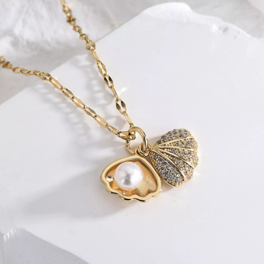 18K Gold-Plated Pearl Shell Necklace, image 2