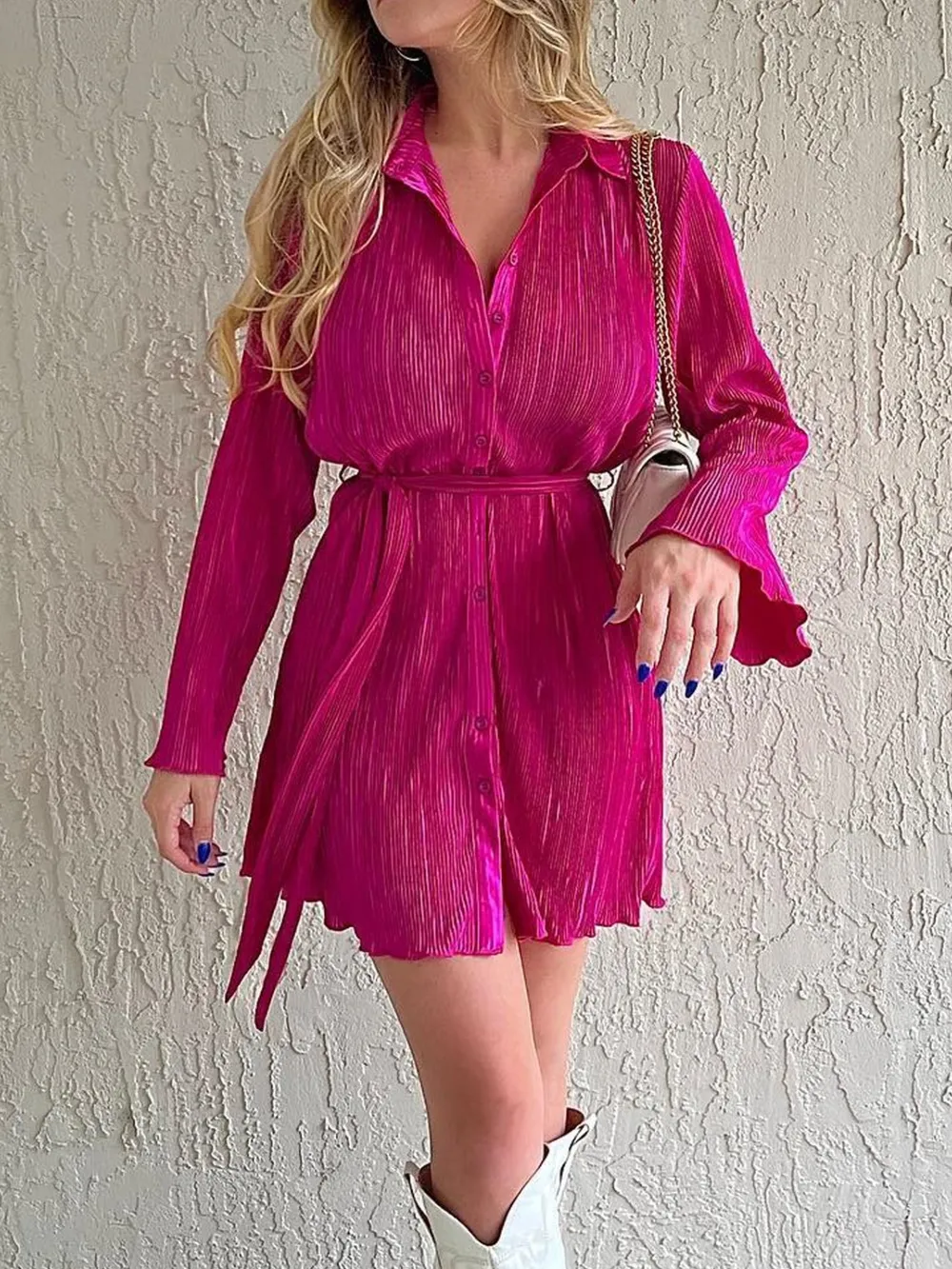 Tied Button Up Long Sleeve Dress, image 17