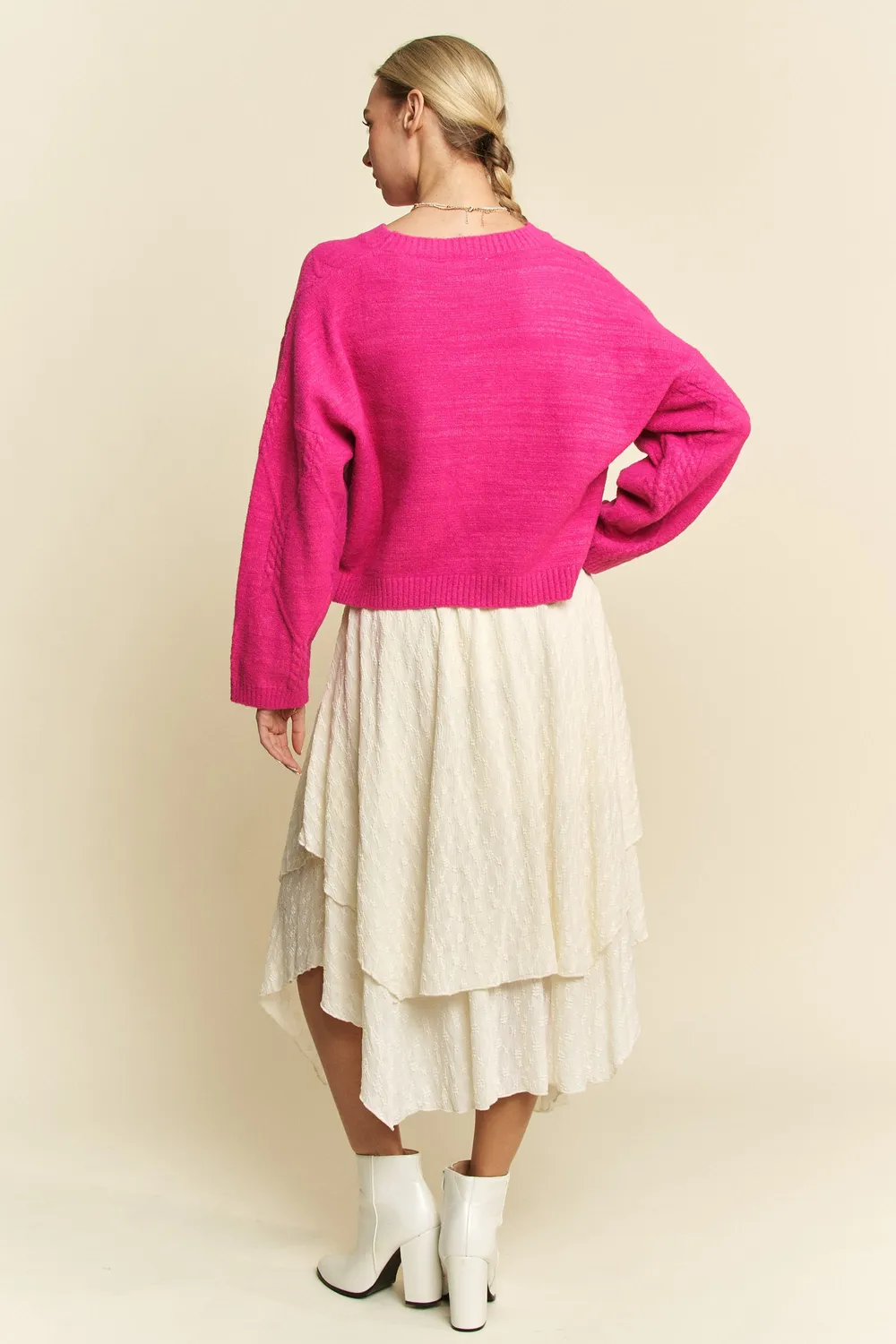 Diamond Cable Pattern Drop Shoulder Sweater, image 10
