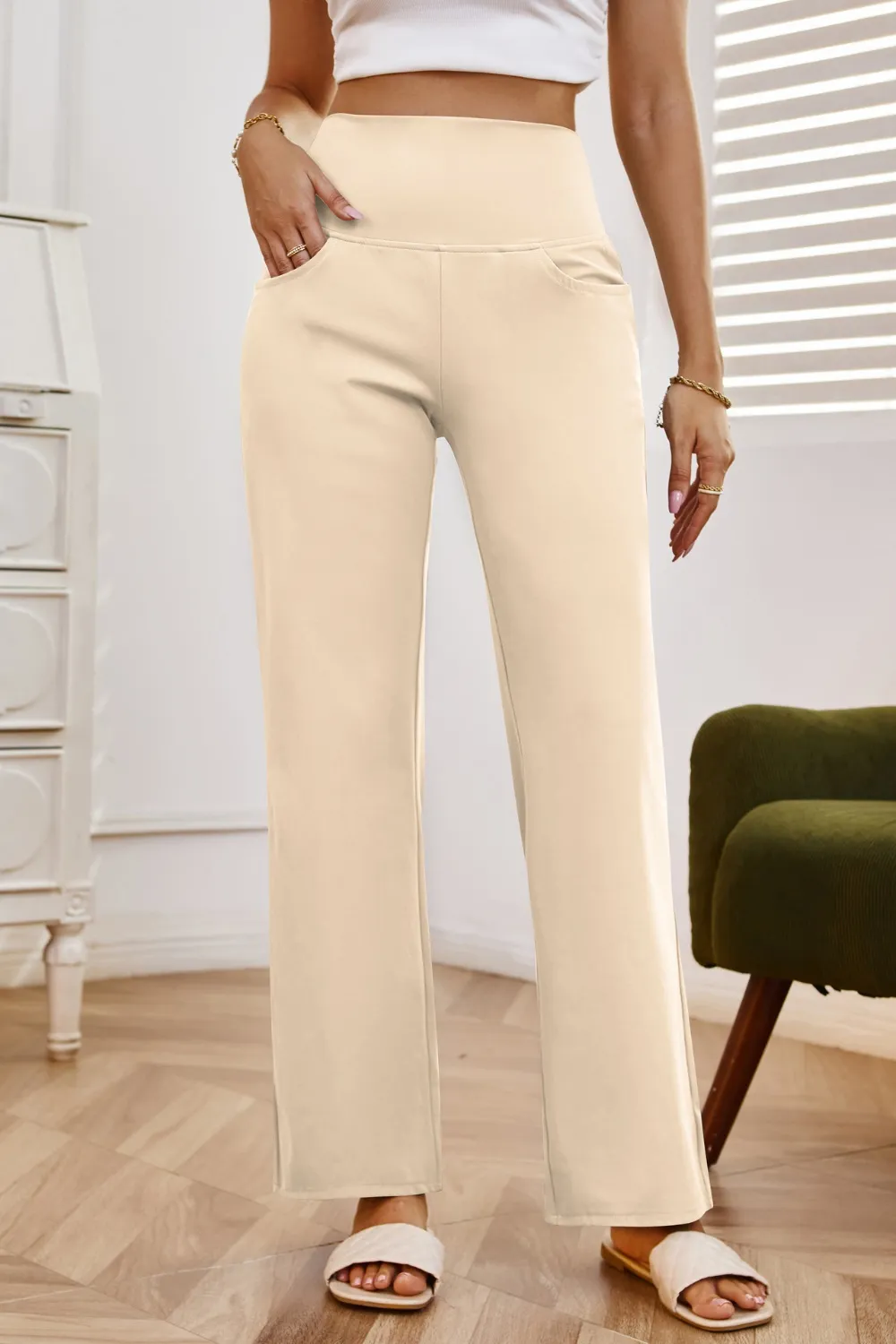 High Waist Wide Leg Pants with Pockets, image 21