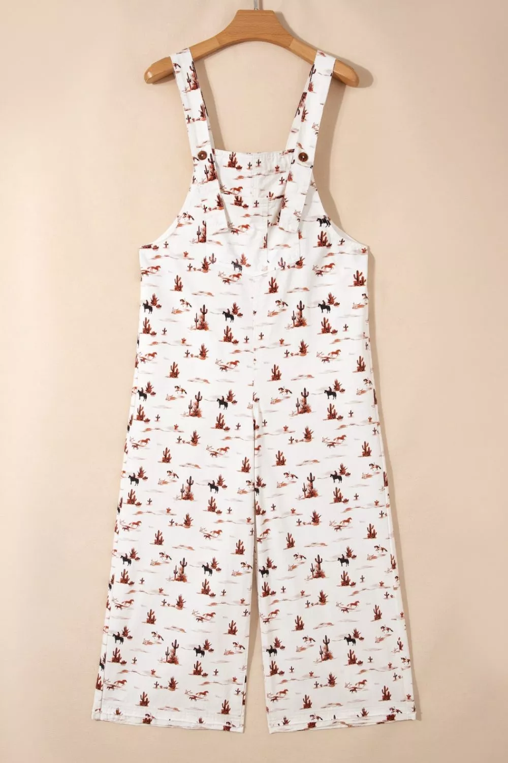 Western Printed Button Adjustable Straps Loose Jumpsuit, image 7