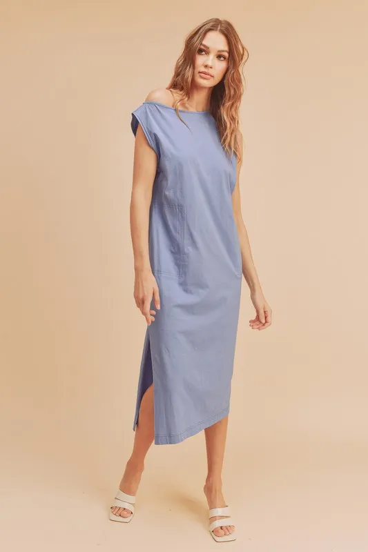 Side Slit Round Neck Sleeveless Midi Dress
