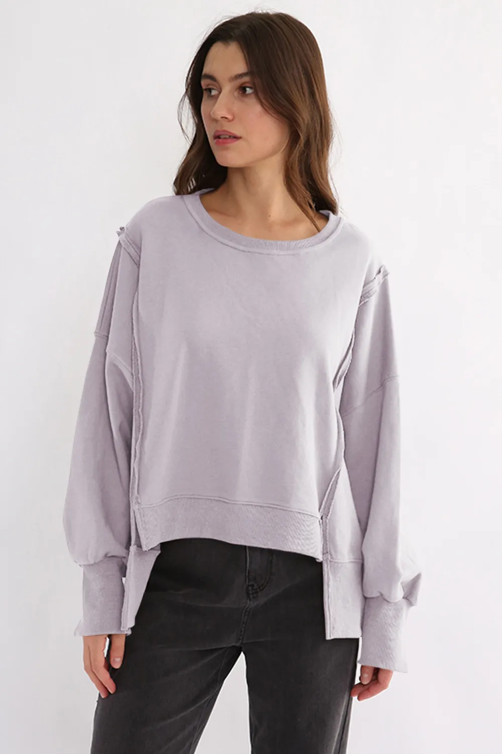 Exposed Seam High-Low Long Sleeve Sweatshirt, image 29