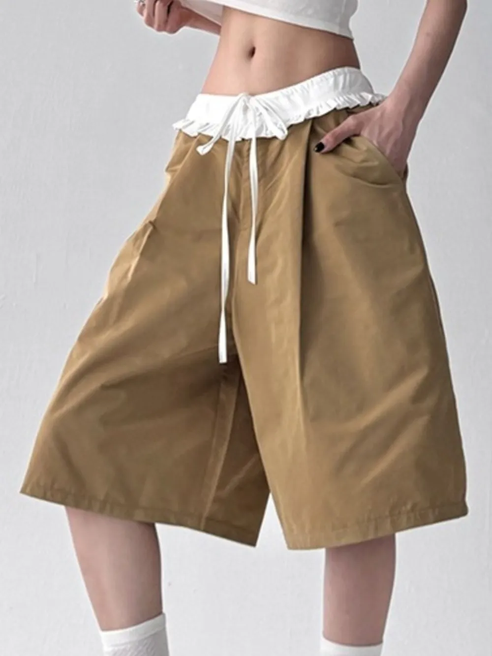 Contrast Waistband Wide-Leg Shorts, image 2