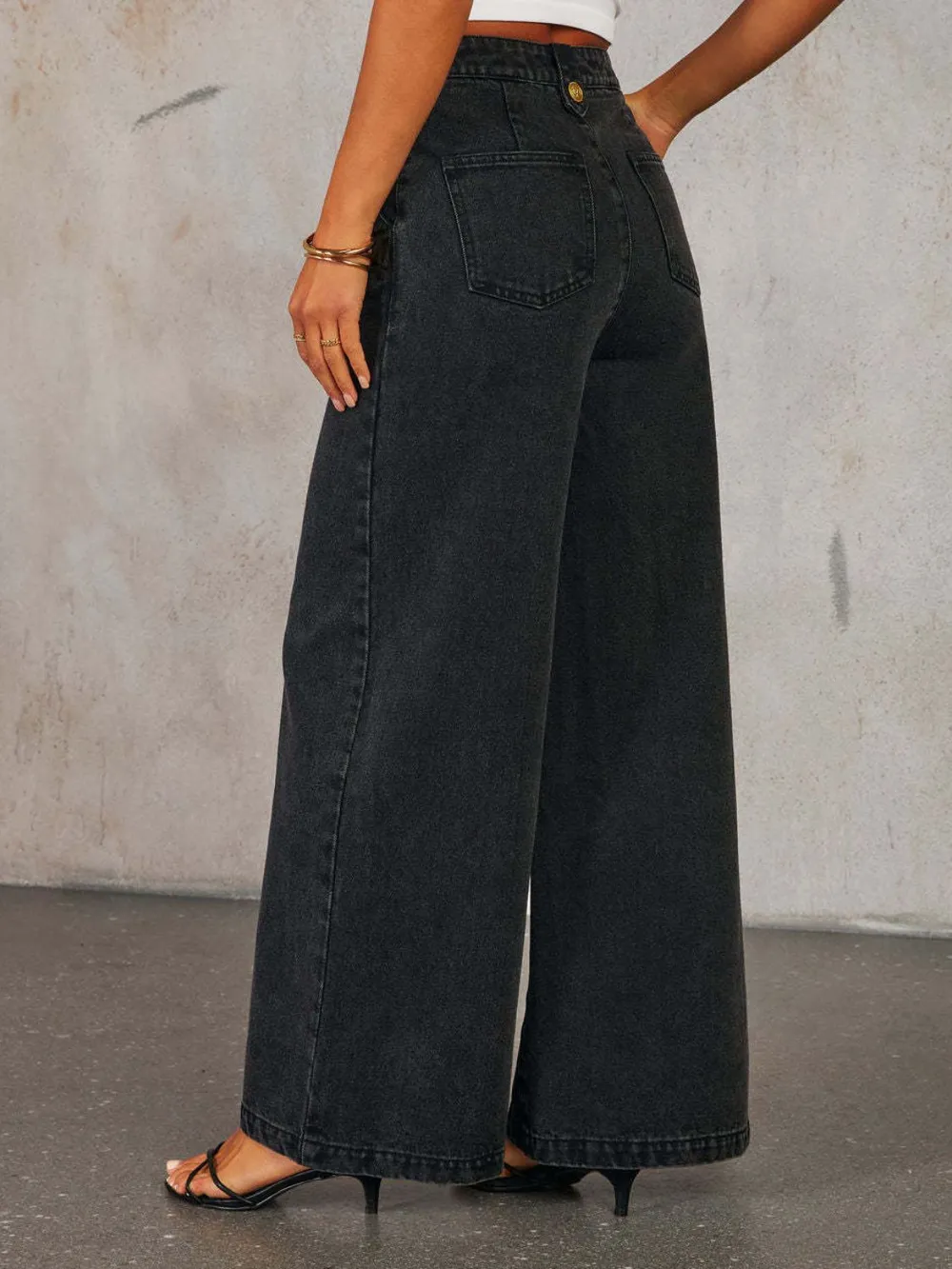 Button Decor High Rise Wide Leg Jeans, image 6