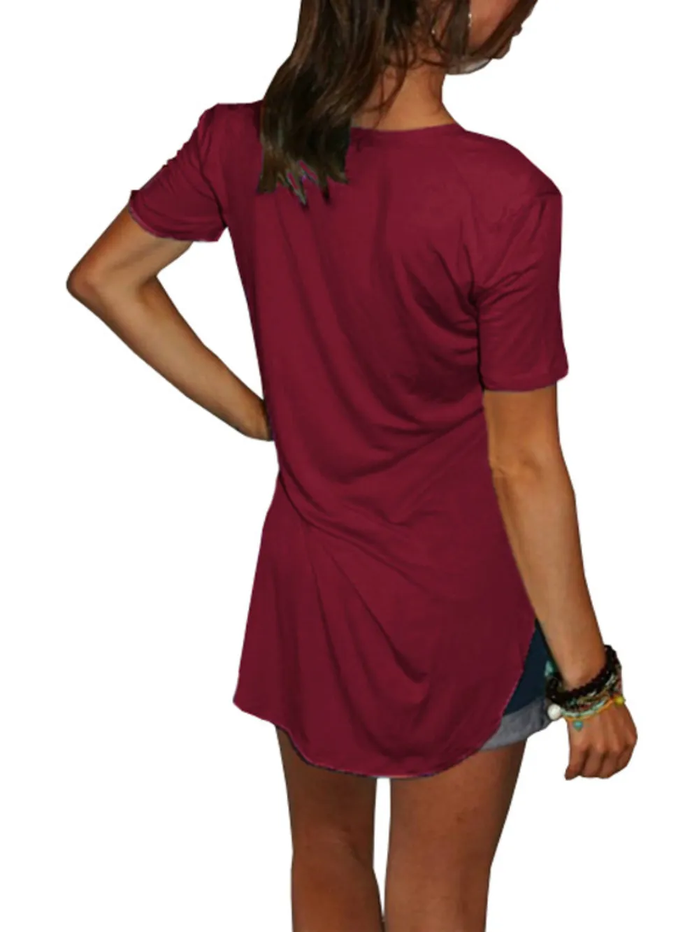 Full Size Solid V-Neck Short Sleeve T-Shirt Plus Size, image 25
