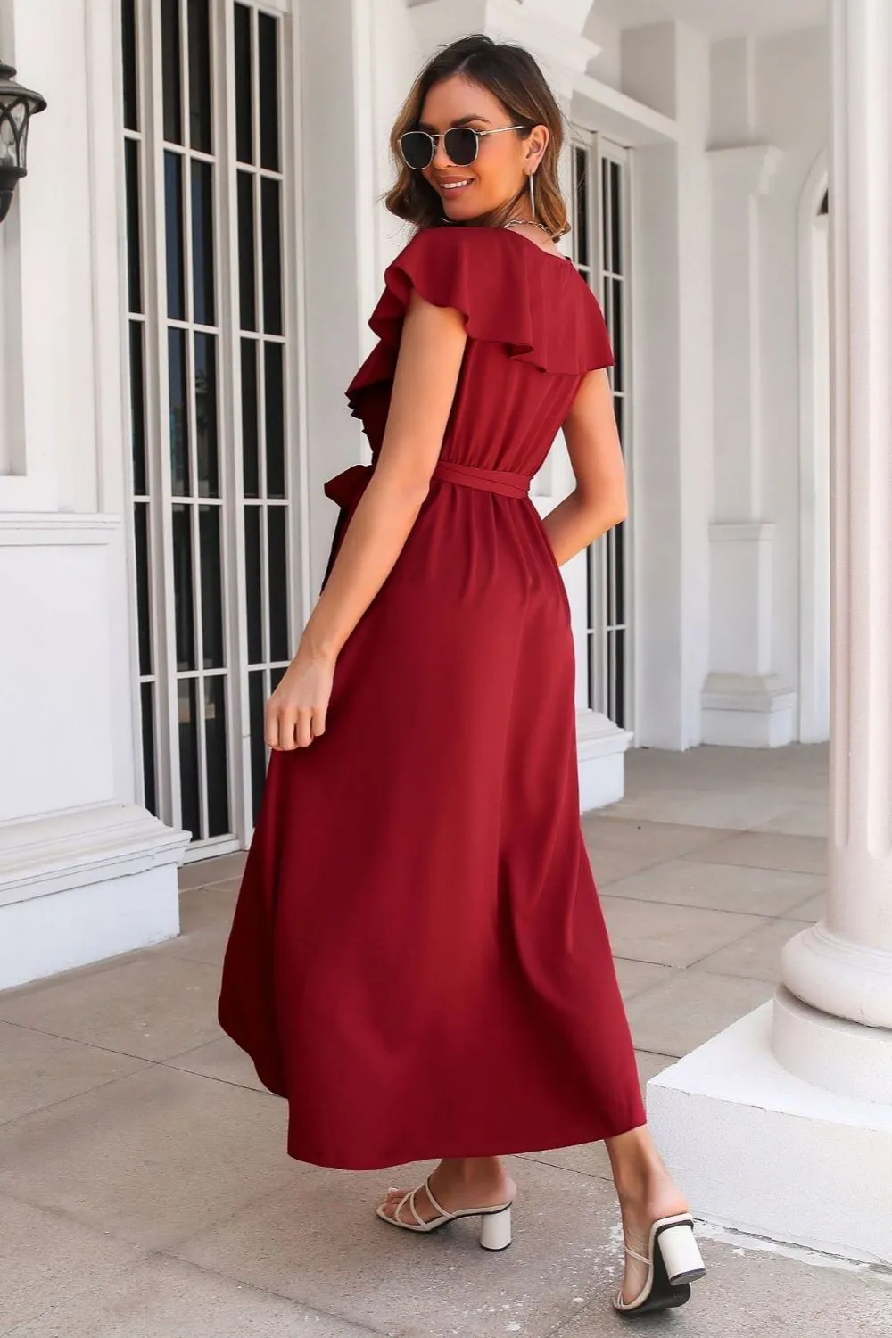 Tied Front Ruffled Short Sleeve Midi Dress, image 23