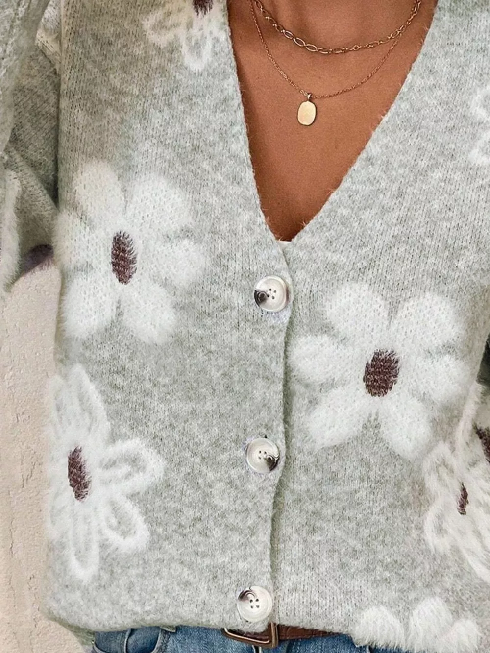 Floral Print Button-Up Knit Cardigan, image 5