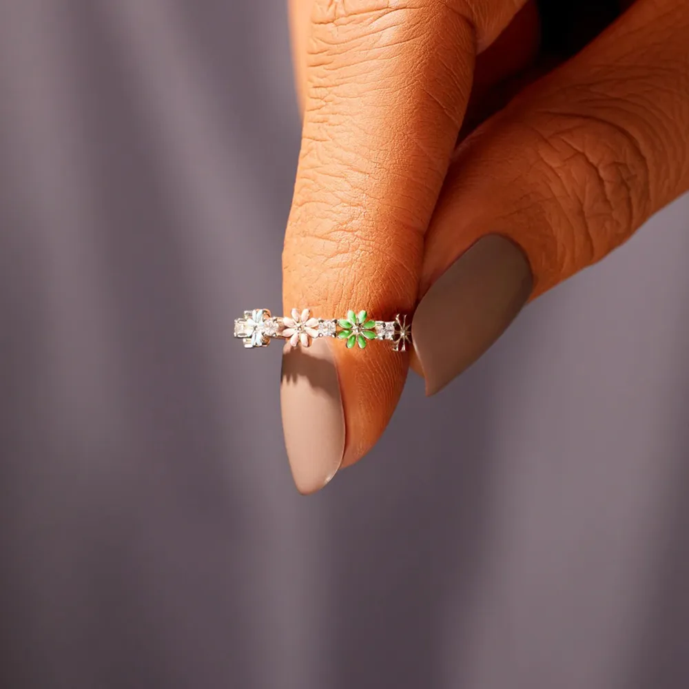 Flower Shape 925 Sterling Silver Zircon Ring, image 4