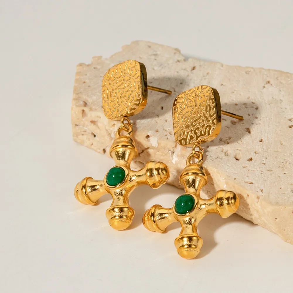 Gold-Plated Stainless Steel Cross Shape Earrings, image 5