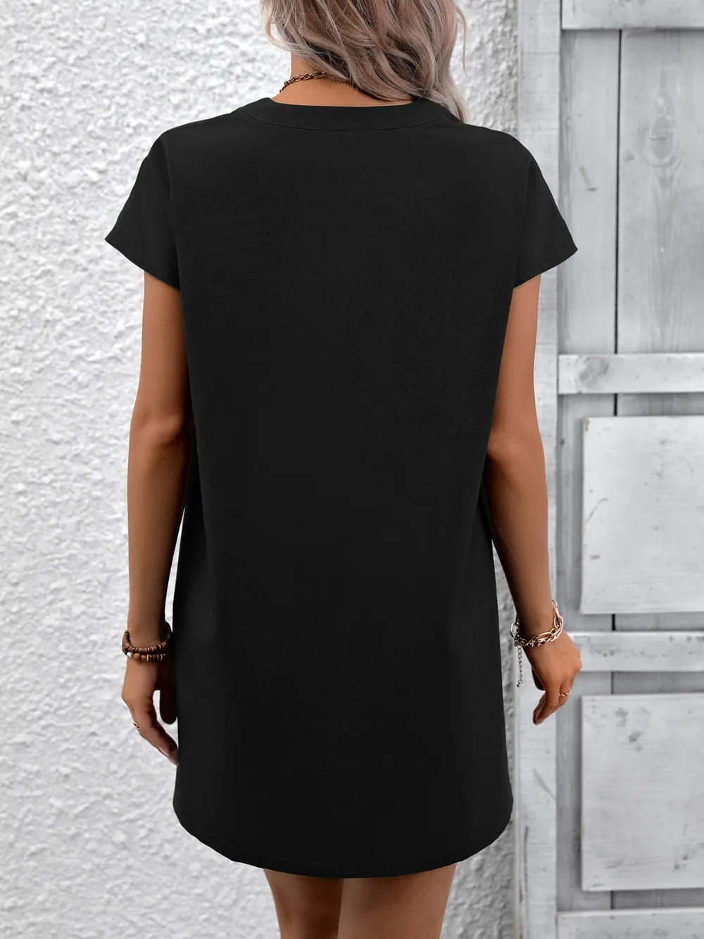 Printed Notched Short Sleeve Dress, image 2