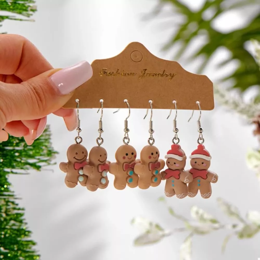 3 Piece Christmas Gingerbread Man Drop Earrings, image 2