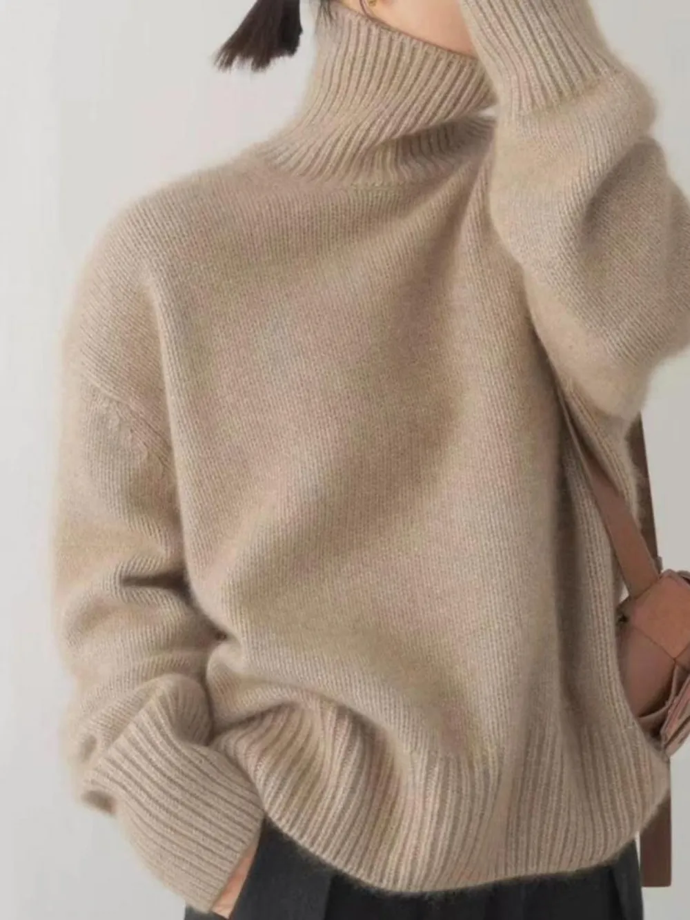 Turtleneck Dropped Shoulder Long Sleeve Sweater, image 9