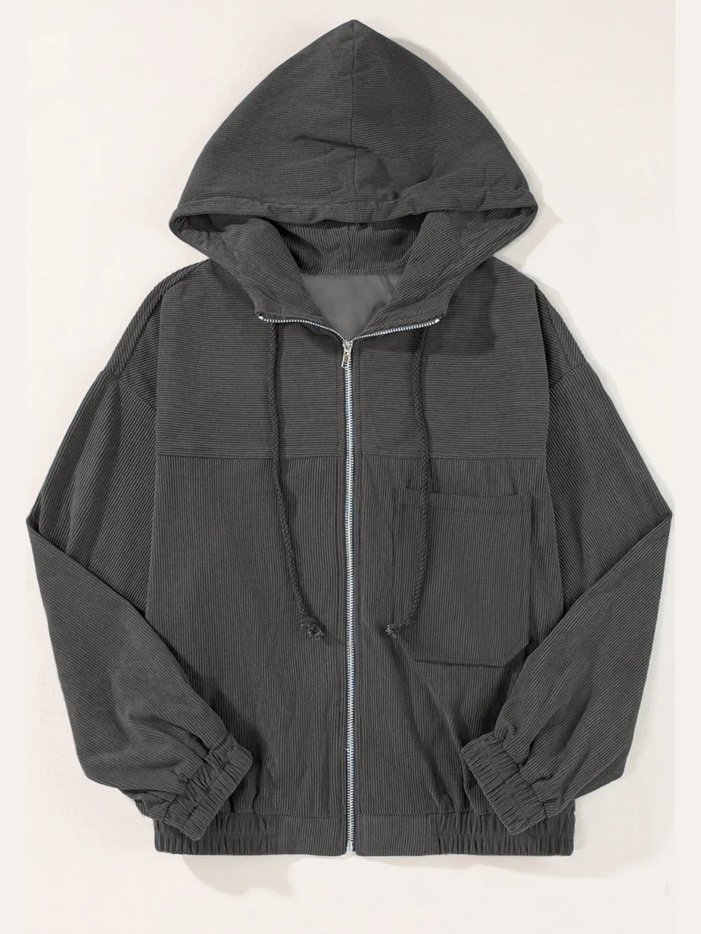 Drawstring Zip Up Long Sleeve Hooded Jacket, image 7