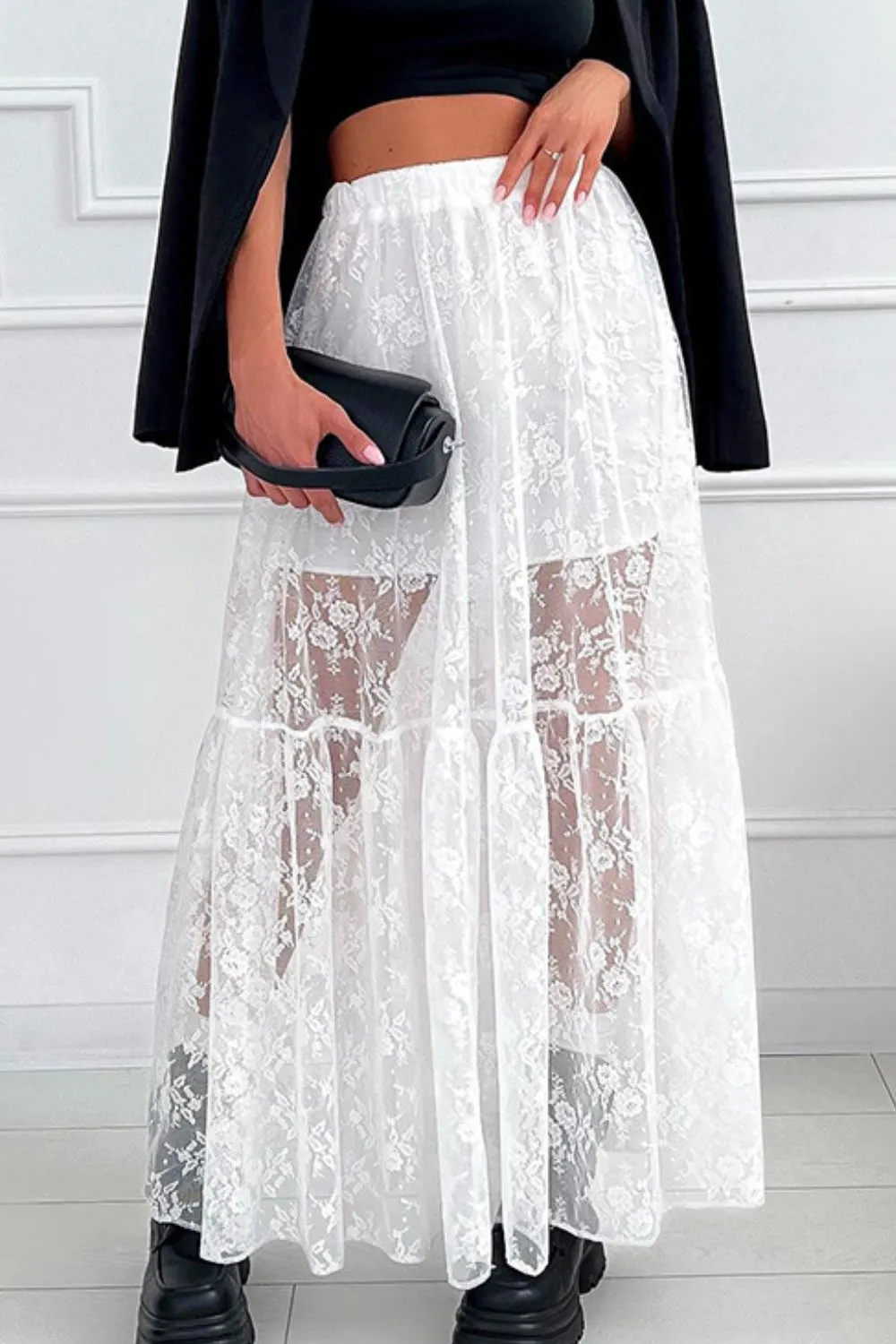 Lace Elastic Waist Maxi Skirt, image 5