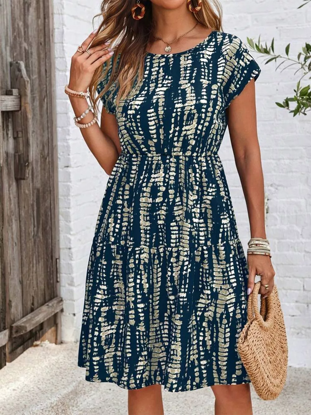 Plus Size Printed Long Sleeve Ruffle Hem Mini Dress, image 4