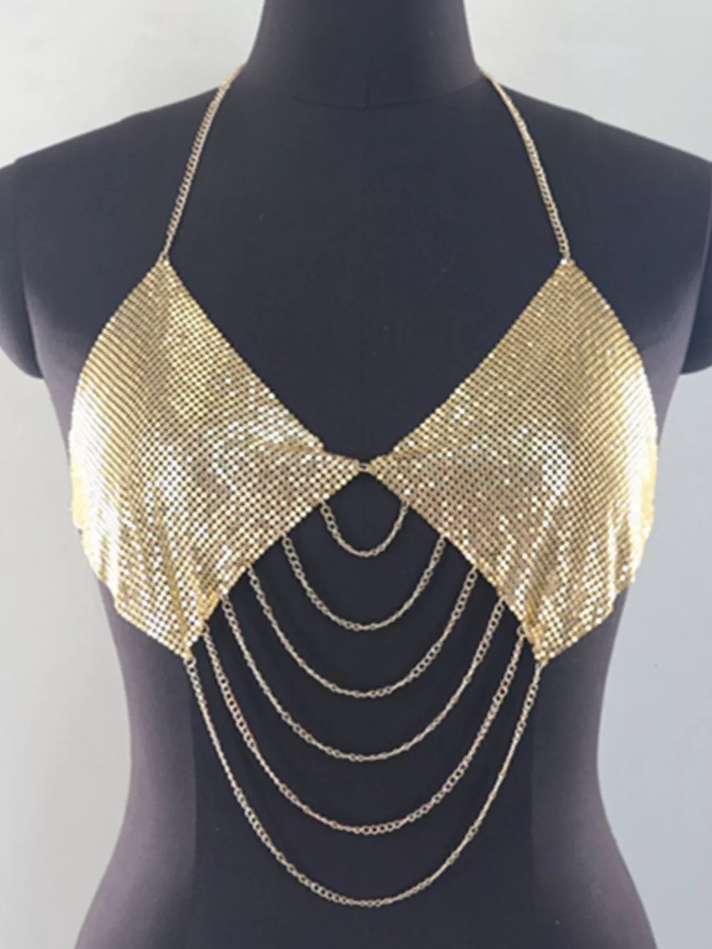 Metallic Chainmail Halter Cami Top, image 4