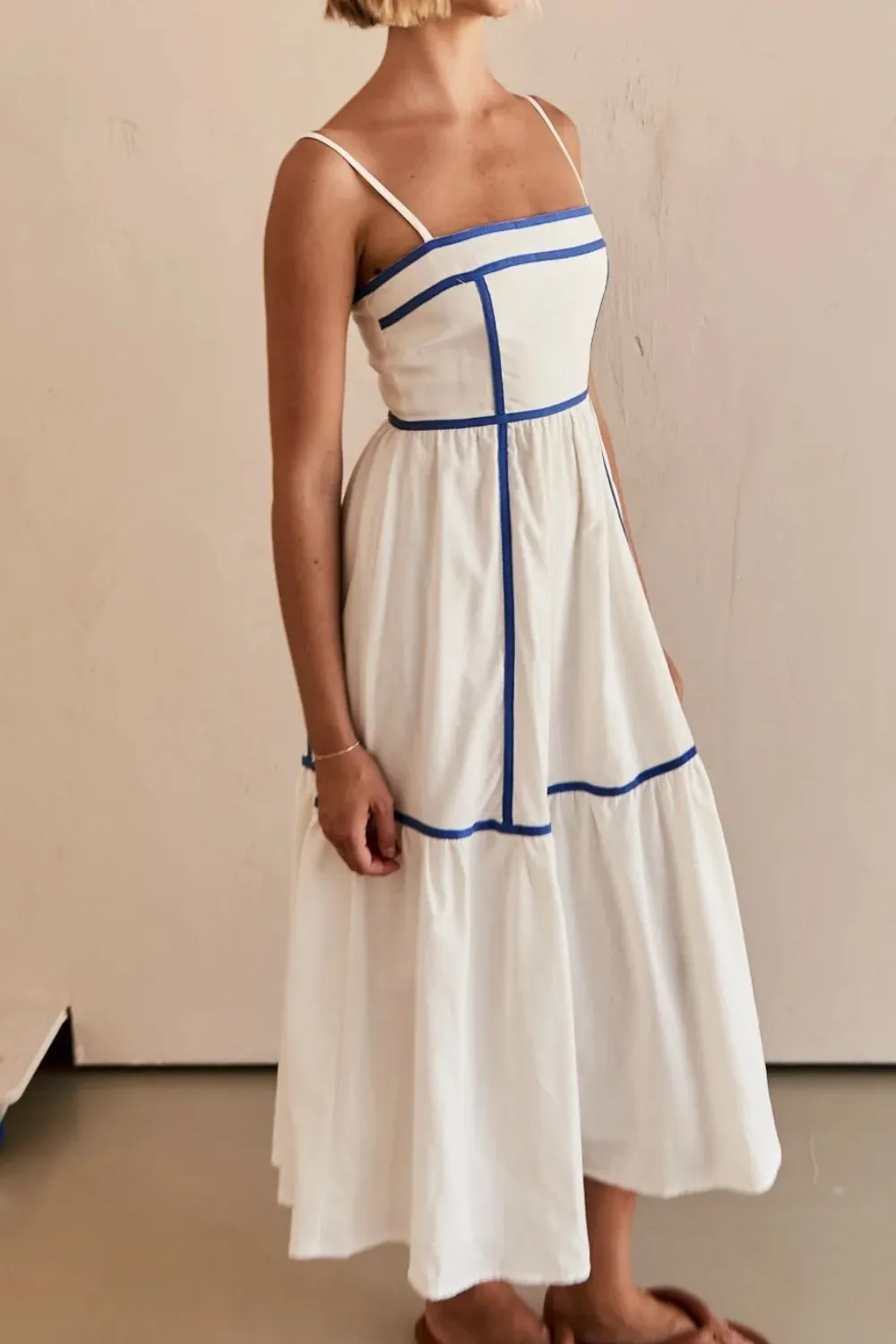 Contrast Trim Square Neck Midi Cami Dress, image 3