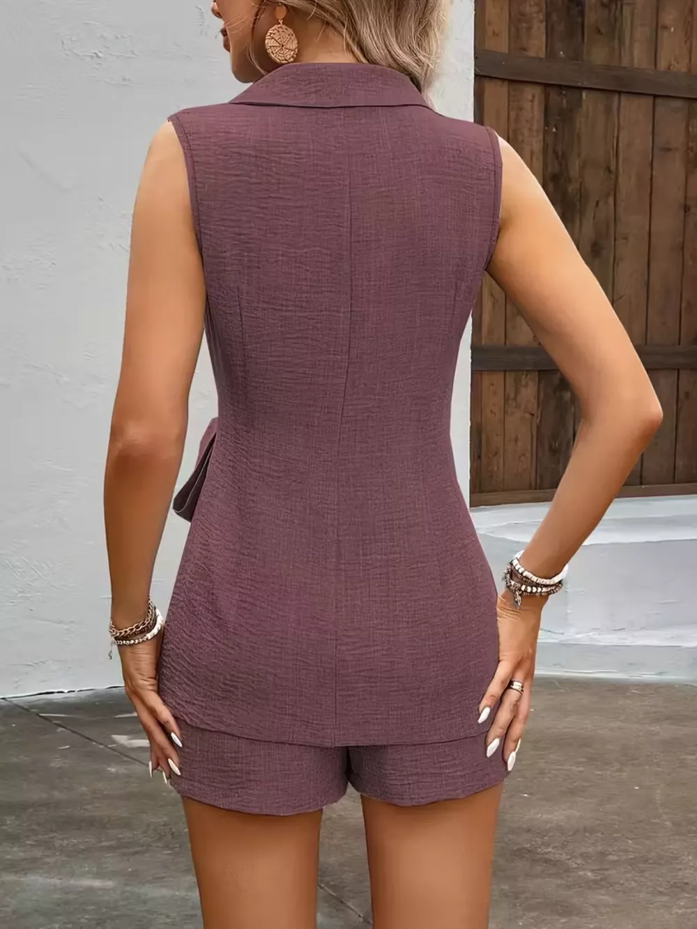 Sleeveless Blazer & Shorts Set with Tie Waist, image 20