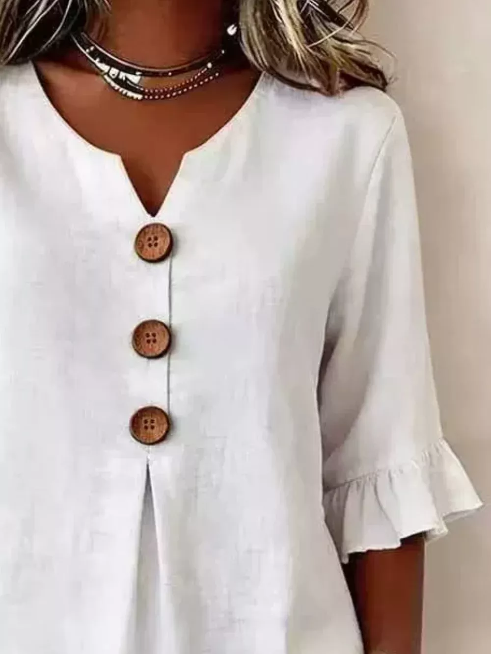 Full Size Casual Ruffle‑Sleeve Decor‑Button Top Plus Size, image 14