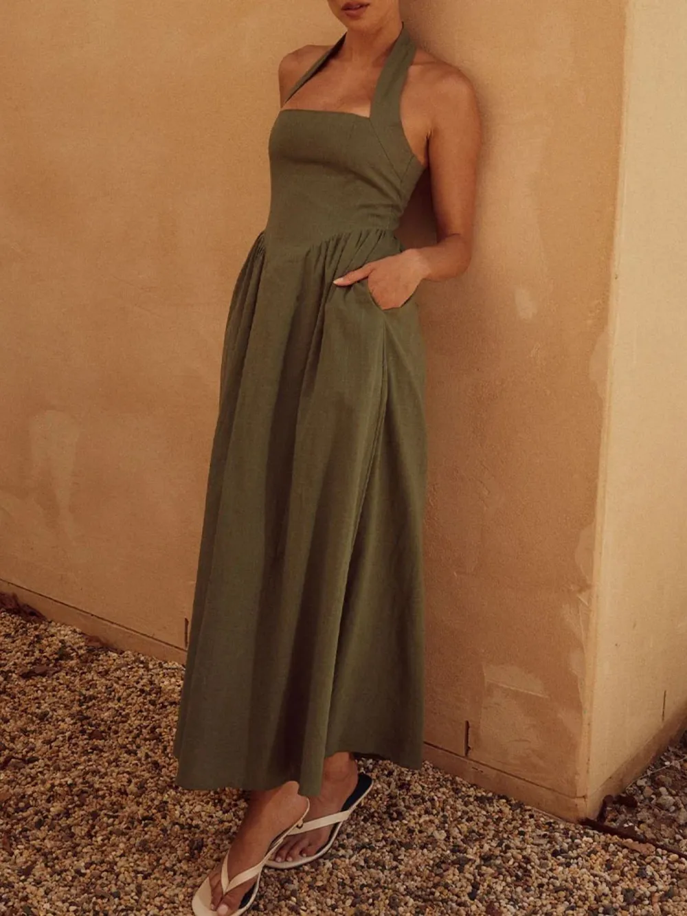 Halter Neck Maxi Dress with Pockets, image 9