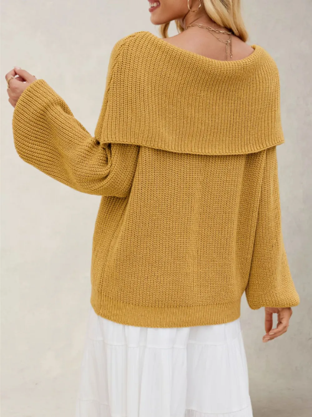 Fold-Over Collar Long Sleeve Sweater, image 3