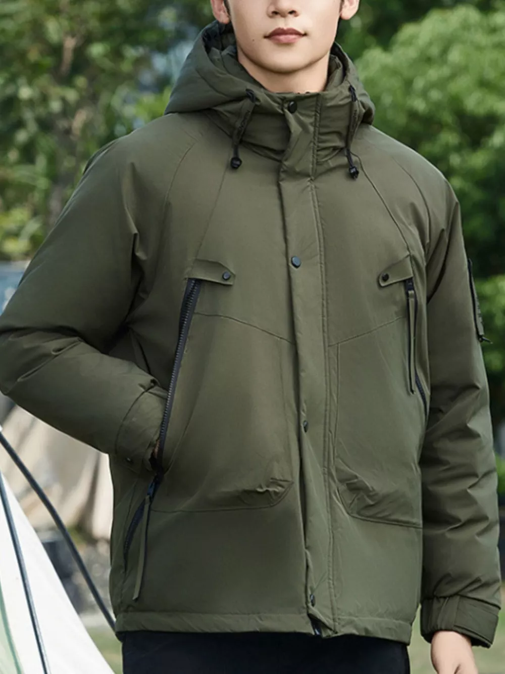Men's Plus Size Hooded Snap Down Jacket, image 3