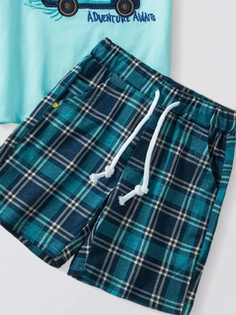Children's Graphic T-Shirt & Plaid Shorts Set, image 2