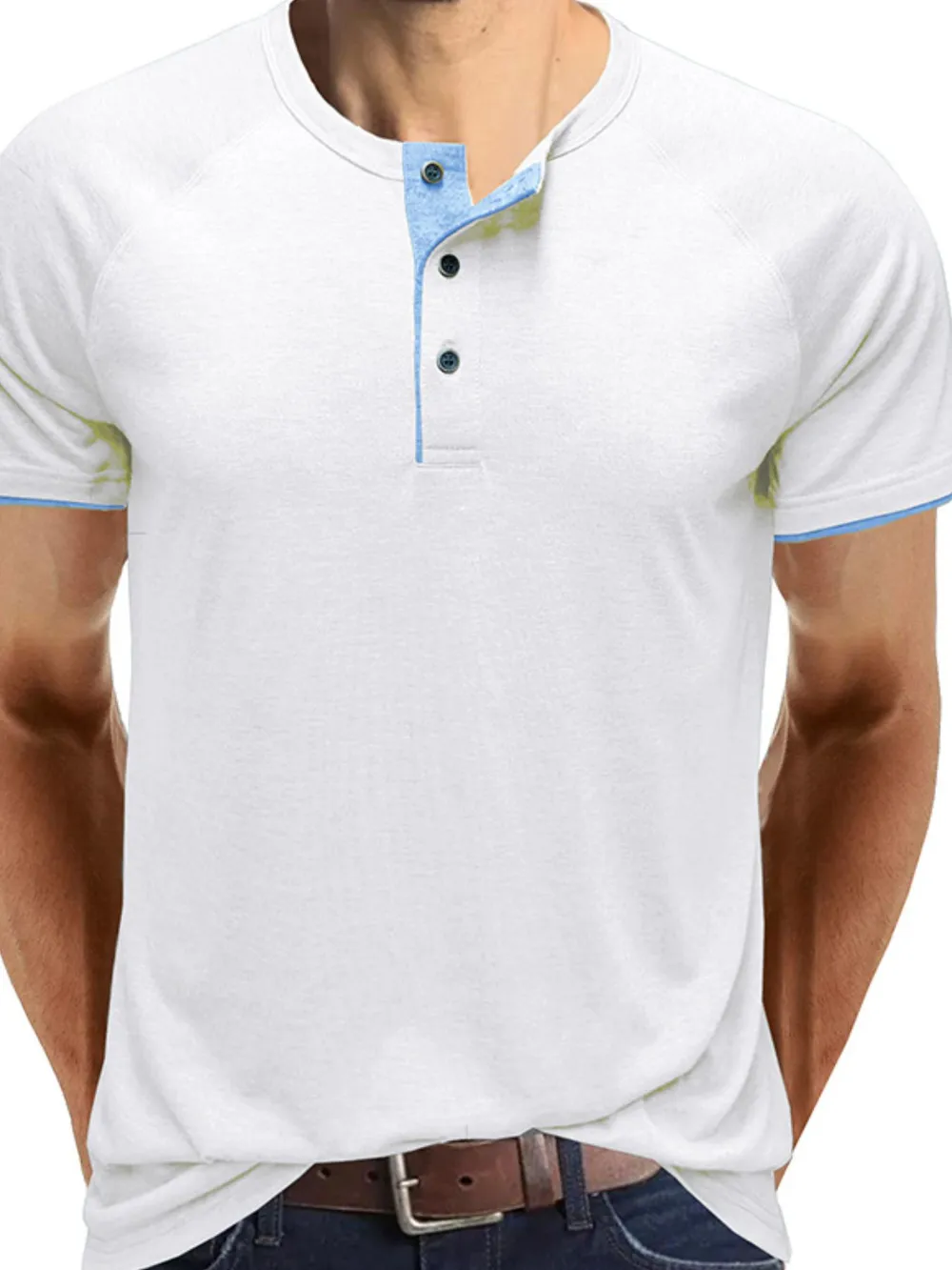 Men's Classic Contrast Trim Henley Polo Shirt, image 2