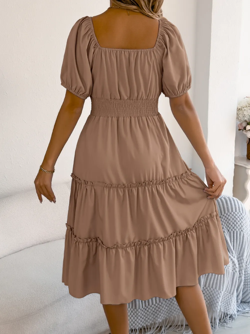 Square Neck Short Puff Sleeve Dress, image 11