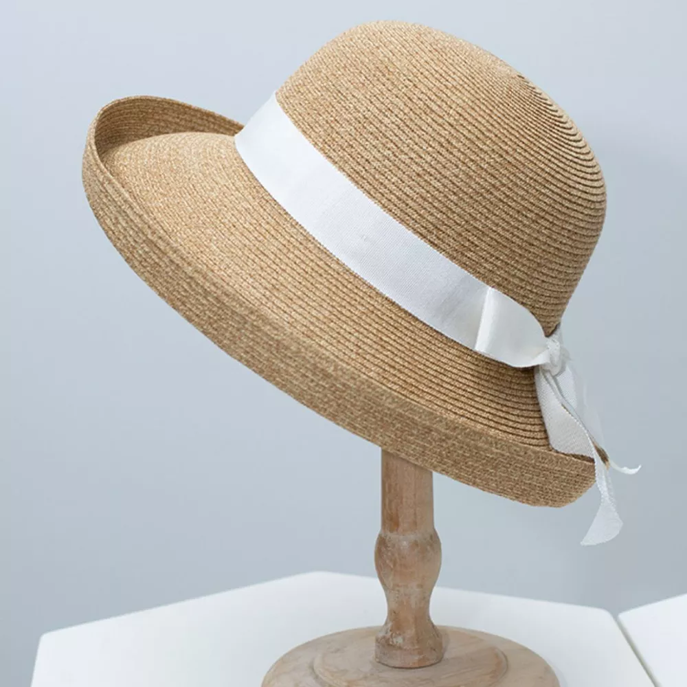 Straw Sun Hat with Ribbon Accent, image 3