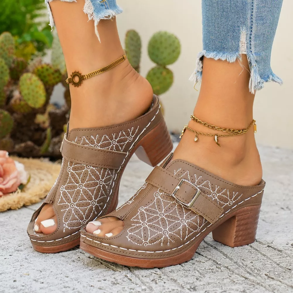 Buckle Decor Block Heel Sandals, image 19