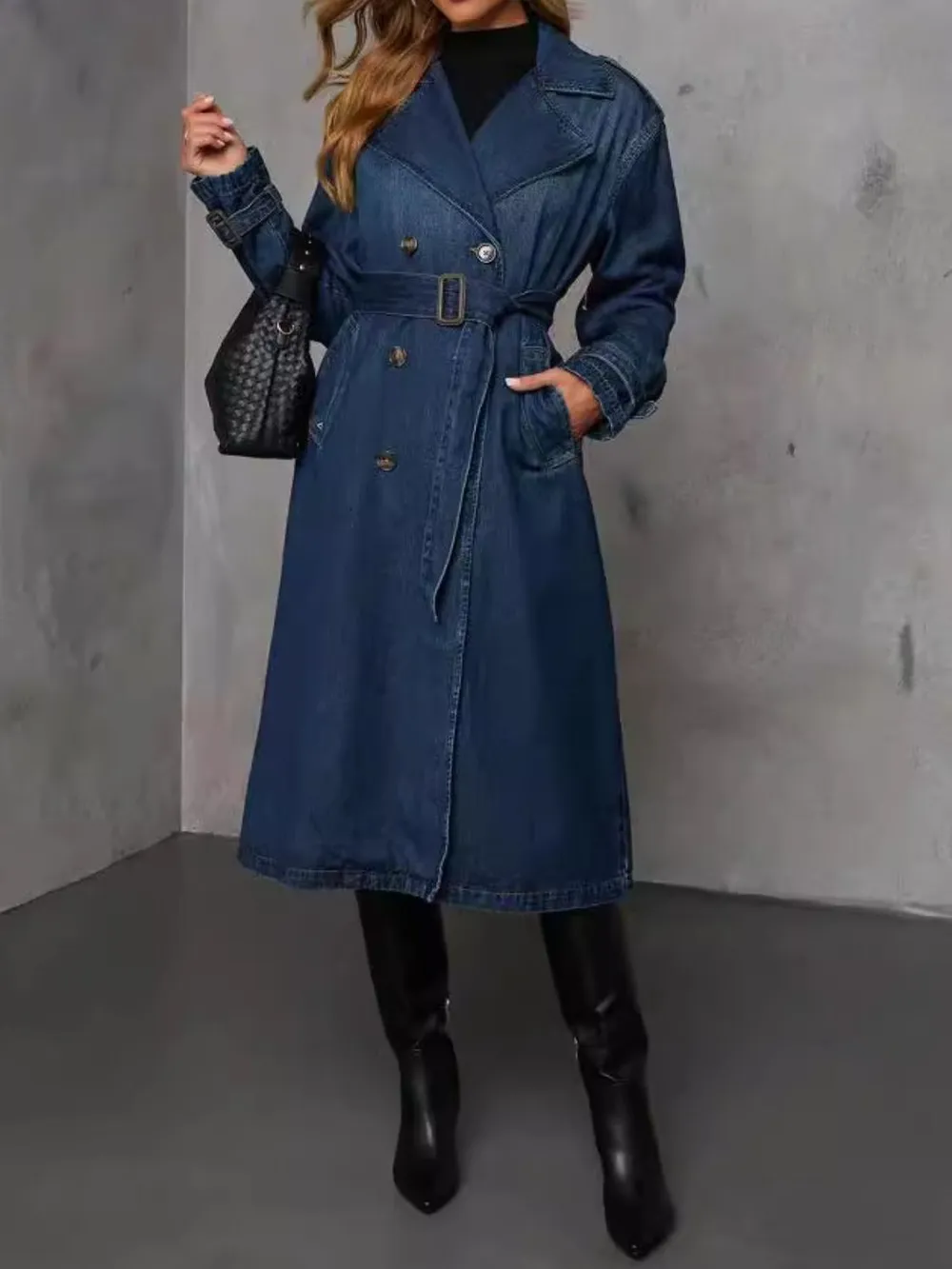Button Up Long Sleeve Longline Denim Jacket, image 3