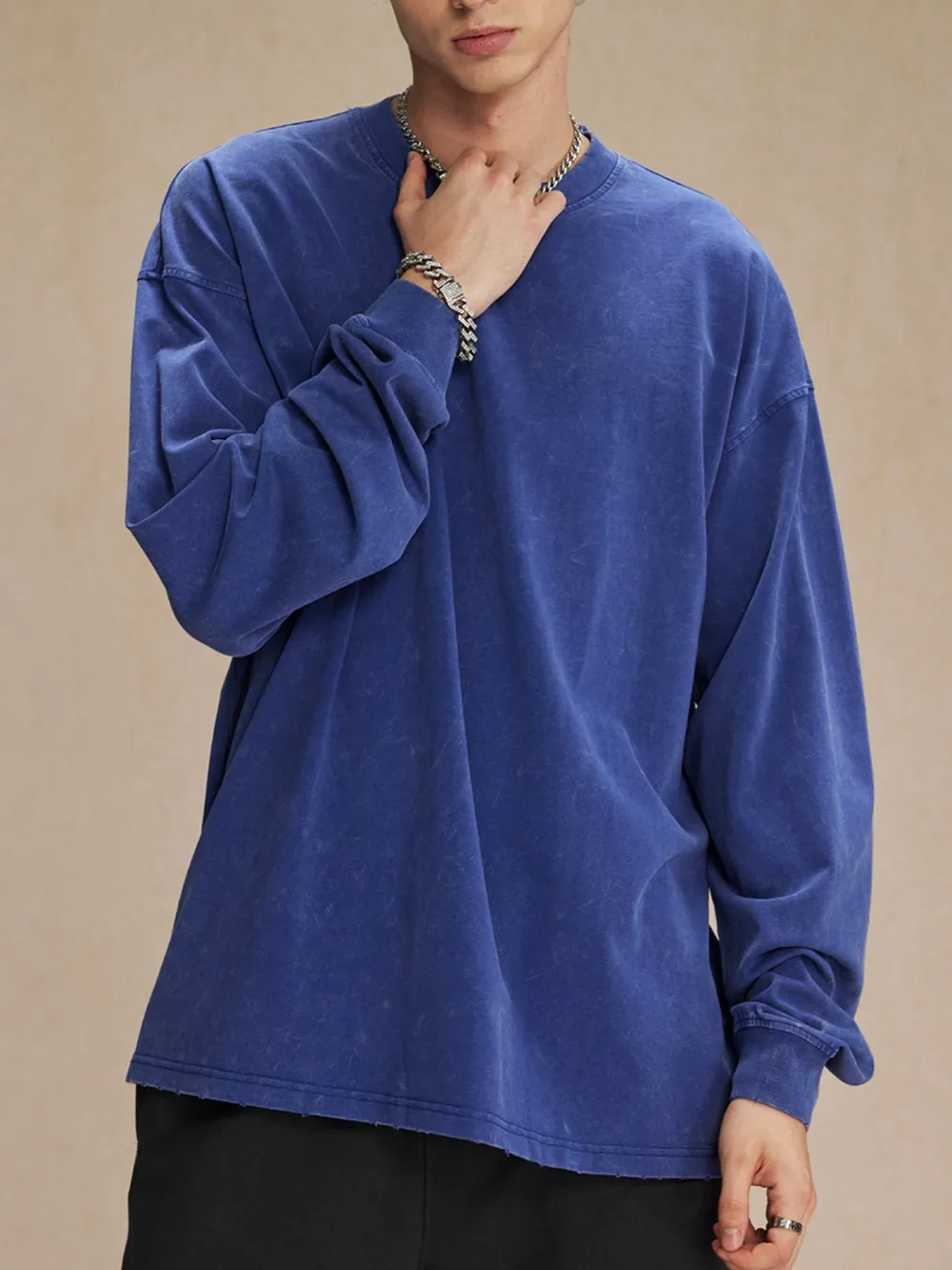 Men's Oversized Washed Round Neck T-Shirt, image 5