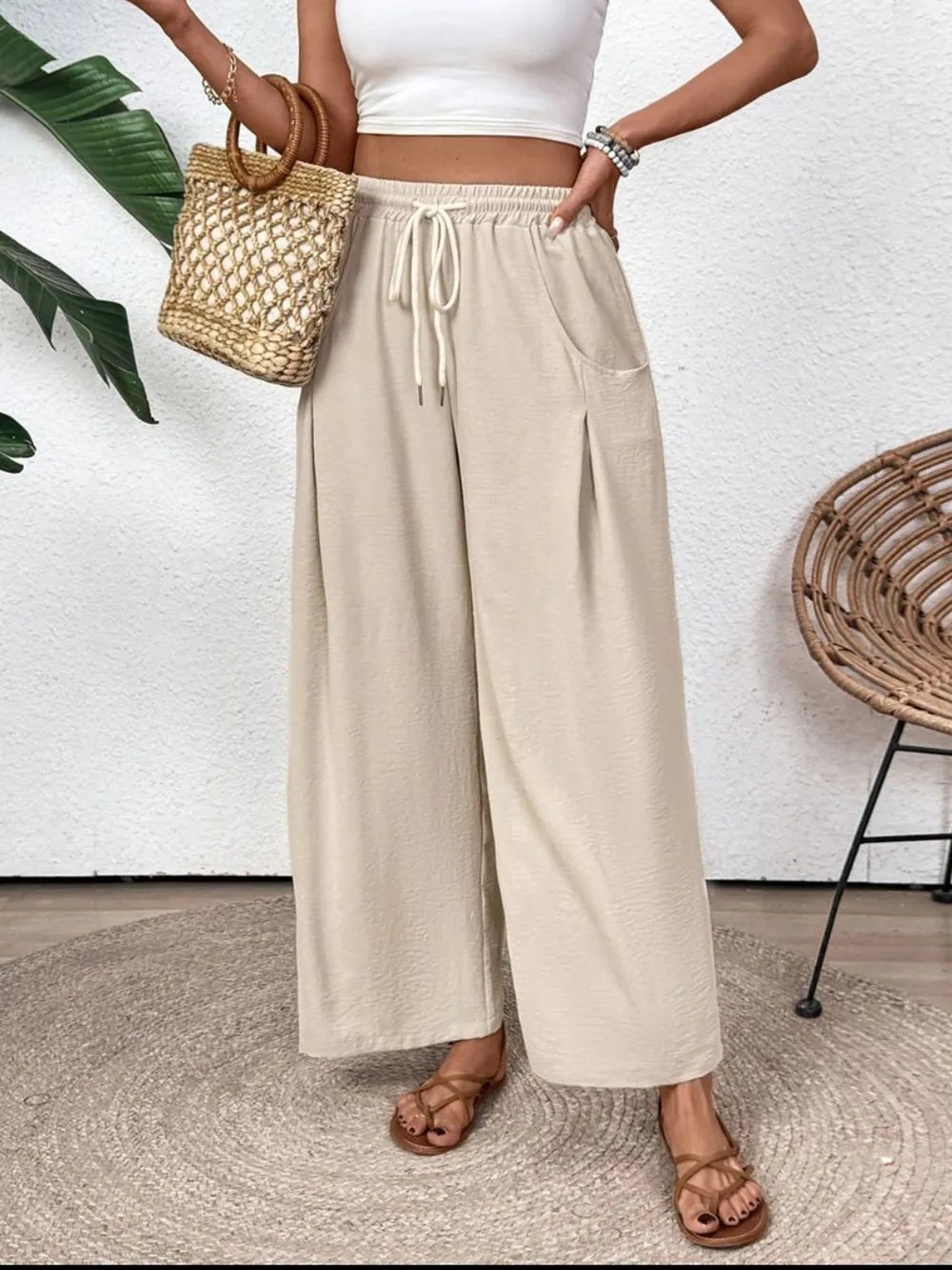 Drawstring Wide Leg Pants, image 6