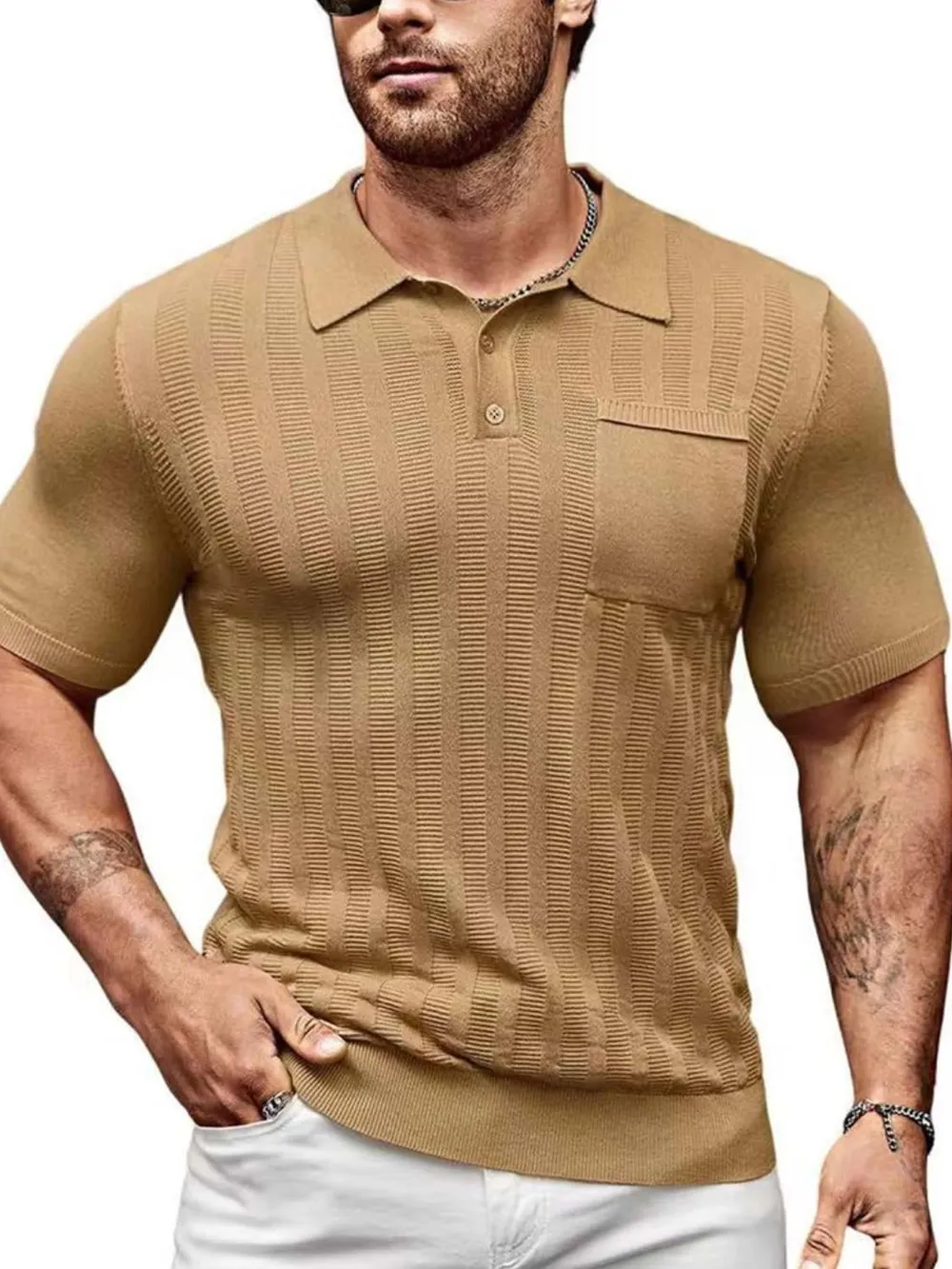 Men's Full Size Textured Short Sleeve Polo Plus Size, image 2